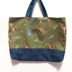 レッスンバッグ　恐竜(モスグリーン)ハンドメイド