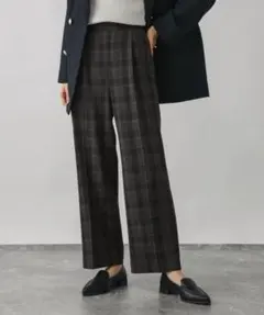 グローバルワーク　あったかウツクシイージー柄パンツ　ブラックチェック