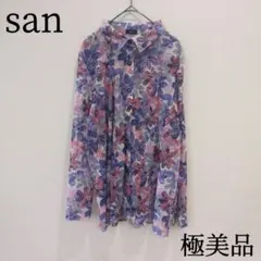 【1点物】2way シャツ 柄シャツ シアー お花 長袖 透け感 極美品 M-L