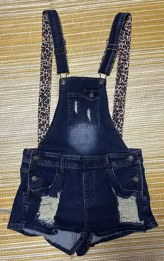 お値下げ！ オールインワン ショートパンツ デニム 豹柄 ダメージ