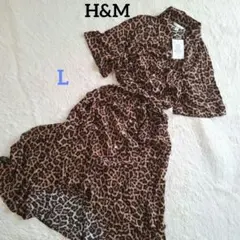 新品 h&m レオパード柄 シャツワンピース 半袖 Lサイズ ウエストリボンのサムネイル