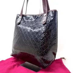 美品✨ ゲラルディーニ トートバッグ エナメル 黒 茶 総柄 型押し 保存袋付