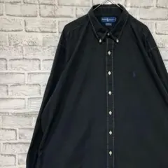 ラルフローレン長袖シャツ！ブラックXL ロゴ刺繍 0302