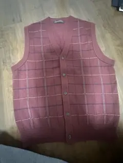 LINDENSHI バーガンディ チェック柄 ベスト