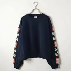 美品✨niko and ... クロシェコンビプルオーバー(M)ダークブルー