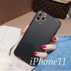 ブラックiPhone11用 ケース無地レザーカバーおしゃれかわいい韓国カジュアル