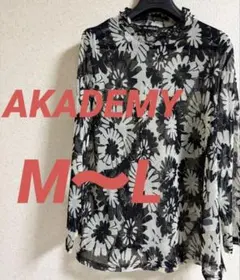AKADEMY 花柄 シアー素材 長袖トップス ブラウスモノトーン　M〜Lサイズ