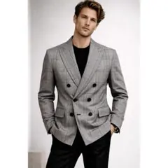 【残り1点】新品 テーラードジャケット M ダブルブレスト チェック グレー