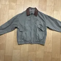 古着90s Dunbrookeダック地ワークジャケットLレザー襟企業ロゴ1143