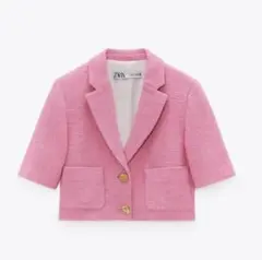 ZARA ピンク ショートジャケット 半袖 (M)のサムネイル