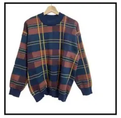 ★ 美品　セーター　ニット　メンズ　レディース　チェック　デザイン　長袖