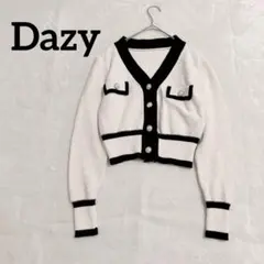 【デイジー】パール風ボタンカーディガン ショート丈 ニット Vネック 配色 M