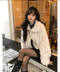 GRL 2way襟プードルファーコート アイボリー ask79