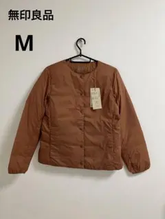無印　軽量ダウンノーカラージャケット（帯電防止裏地）M スモーキーオレンジ