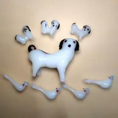 【昭和レトロ】 ミニチュア ガラス細工 犬の親子 鳥 8点セット