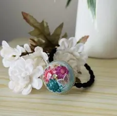 レースに包まれたお花ꕤ︎︎空色 ヘアゴム ハンドメイド