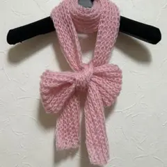 手編み 細 ロングマフラー ピンク