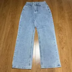 ハイウエスト ストレートデニム バッリボン ライトブルー Lサイズ