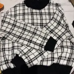 チェック柄長袖ニットセーター
