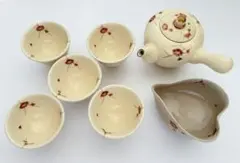 薩摩焼】磯御庭窯 梅枝文 隆陶画 煎茶器セット 急須 湯冷 湯呑み 5客 