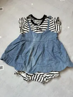 BREEZE ボーダー重ね着風デニム　80