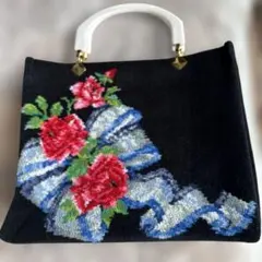 FEILER 花柄刺繍 ハンドバッグ 黒
