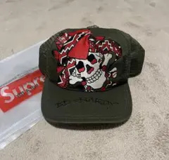 レア　ED HARDY スカル刺繍キャップ オリーブグリーン