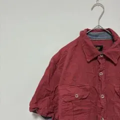 リーLee【M】レギュラーカラー 半袖シャツ 無地 赤 綿 カジュアル お出かけ