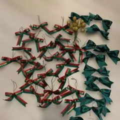 クリスマスオーナメント　ツリー　 リース　緑と赤のリボン他セット