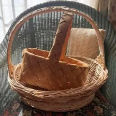 美品　天然素材　編み込みバスケット 蓋付き籠　大中小　3個セット
