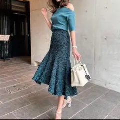 美品 séller ツイード マーメイド ロングスカート Sのサムネイル