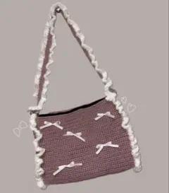 韓国風 フリルリボンショルダーバッグ ピンク ハンドメイド