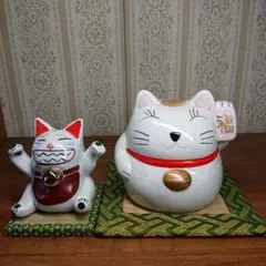縁起物】招き猫 貯金箱 高さ20cm 右手（金運）常滑焼風 昭和レトロ