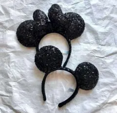 ディズニー　ミッキー　ミニー　ブラック　スパンコール　カチューシャ　セットのサムネイル