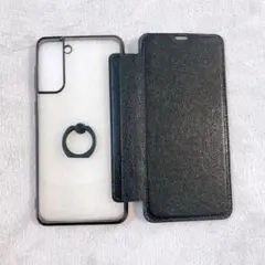 【70-91】Galaxy S21Plus用 手帳型ケース ブラック リング付き