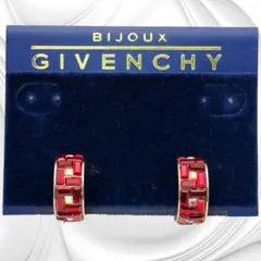 【極美品】GIVENCHYジバンシー フープイヤリング レッドストーン シルバー