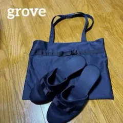 groveネイビーリボン付きスリッパとトートバッグセット(フリーサイズ)