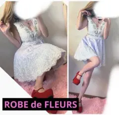 ROBE de FLEURS パール　レース　ビジュー　ミニドレス