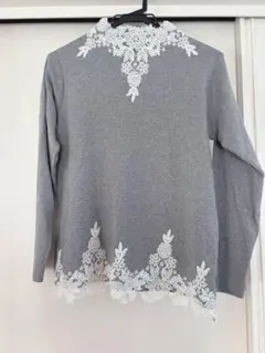 【ナイスクラップ】PUAL CE CIN グレー 長袖 レース装飾 トップス　F