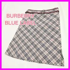 【美品】 バーバリーブルーレーベル ノバチェック ベージュ ミディ丈 ベルト付き