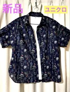 新品 ネイビー 花柄 半袖シャツ　ユニクロ半袖シャツ