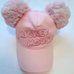 ミッキーマウス ポンポン付きキャップ ピンク
