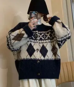 北欧風かぎ編みニットカーディガン