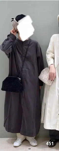 美品　ナチュラルバイクリップ　細コールダークグレー 長袖シャツワンピース