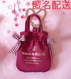 メゾンフルール　ミニダブルリボン　トートバッグチャーム　レッド　ギンガムチェック