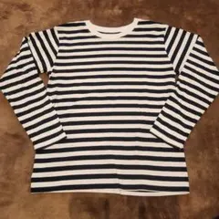 無印　キッズ長袖Tシャツ 140cm 白/黒ストライプ