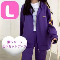 セットアップ ジャージ パープル 韓国 ストリート サイドライン スウェット L