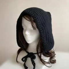 ハンドメイド　ブラック　ボンネット　kitten耳