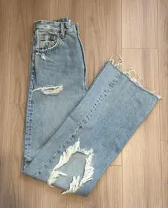 ZARA ダメージ加工 ワイドデニム 34のサムネイル
