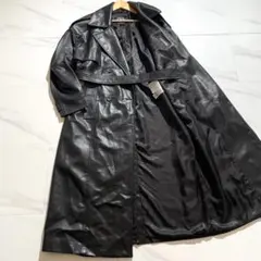 美品 ZARA ザラ レザー ロングコート ダブルブレスト ブラック L